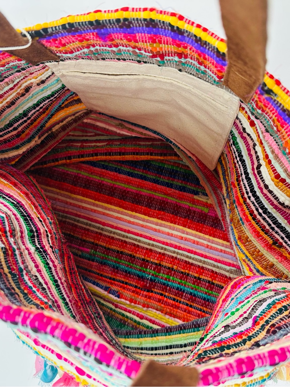 Raj Colorful Woven Tote Bag Made in India Leather Handles - Picture 11 of 15